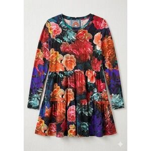 Johnny Was JWLA Floral‎ Tiered Dress Small Long Sleeve Boho Babydoll Tunic